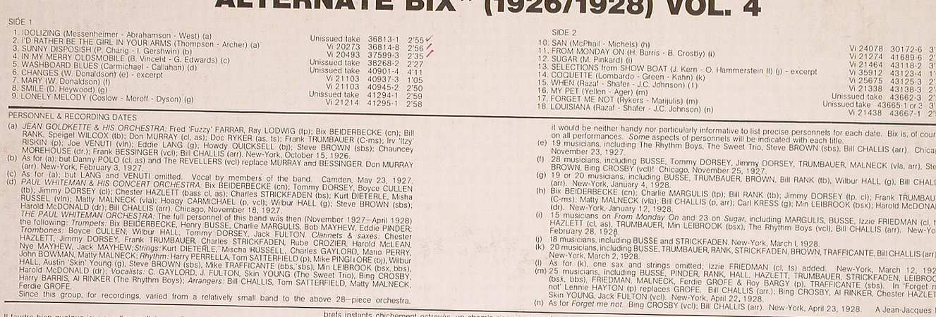 Beiderbecke,Bix: The B.B.Legend Vol.4,26-38,vg+/vg+, RCA Vol.90(741.093), F,  - LP - H6306 - 4,00 Euro
