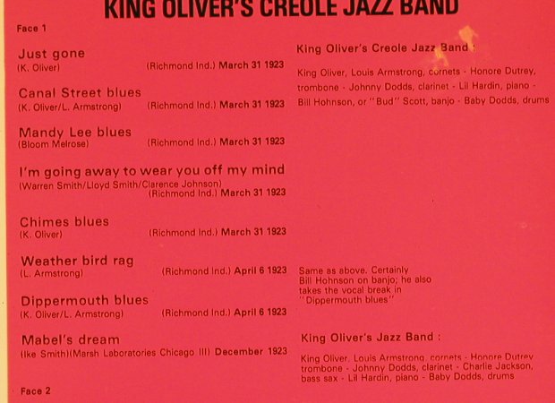 King Oliver's Creole Jazz Band: 1923 feat.L.Armstrong, Pierre Cardin(93508), F, 1973 - LP - H6308 - 6,00 Euro