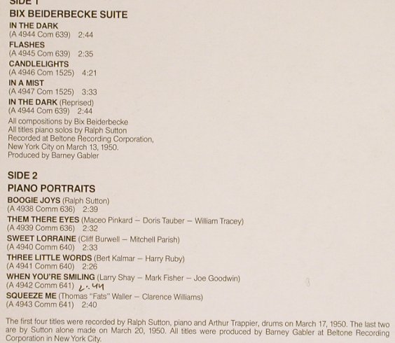 Sutton,Ralph: Bix Beiderbecke Suite & Piano Portr, Commodore,1950(6.25525 AG), D,m-/vg+, 1983 - LP - H6404 - 6,00 Euro