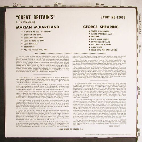 McPartland,Marian / George Shearing: Great Britain's, Savoy(MG-12016), J, 1993 - LP - H6932 - 7,50 Euro