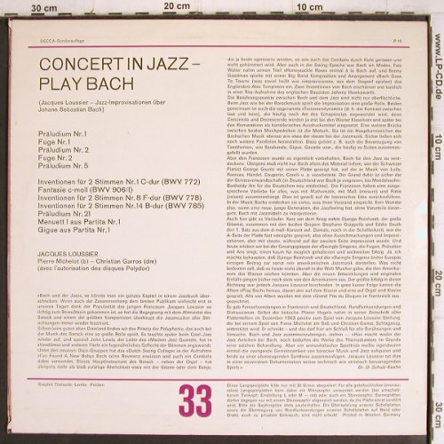 Loussier,Jacques / Michelot/Garros: Concert in Jazz - play Bach, Mono, Decca,Sonderaufl.(71 890), D, m-/vg+, 1965 - LP - V1256 - 14,00 Euro