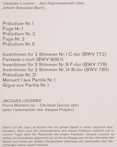 Loussier,Jacques / Michelot/Garros: Concert in Jazz - play Bach, Mono, Decca,Sonderaufl.(71 890), D, m-/vg+, 1965 - LP - V1256 - 14,00 Euro