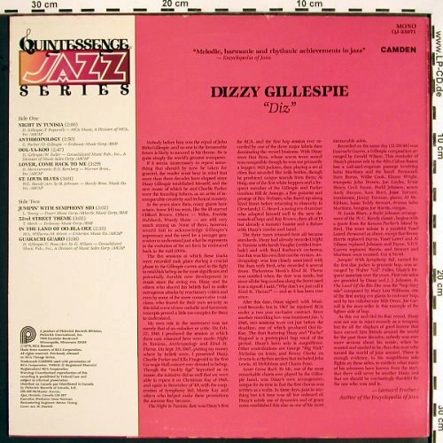 Gillespie,Dizzy: Diz, Mono, Camden (QJ-25071), UK, 1978 Typ: LP Best.-Nr.: V1550 Preis: 7,50 Euro
