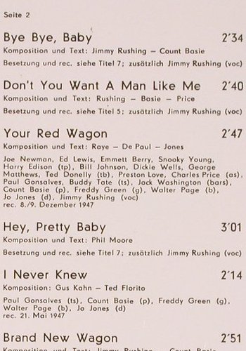 Basie,Count & Jimmy Rushing: Same (1947 u. 1949), Amiga (8 50 444), DDR, 1975 Typ: LP Best.-Nr.: V1724 Preis: 9,00 Euro