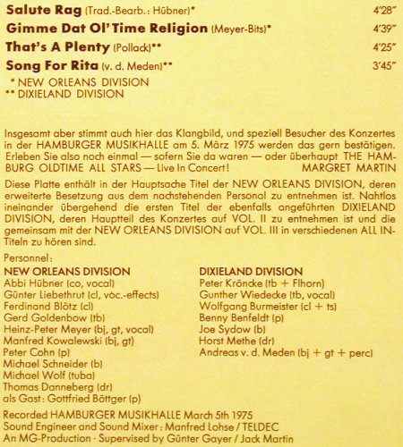 Hamburg Oldtime All Stars: In Concert,Vol.1, Telefunken(6.22299 AG), D, 1975 - LP - V2190 - 9,00 Euro