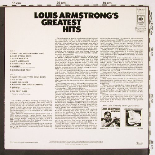 Armstrong,Louis: Greatest Hits, CBS (CBS 32030), UK, Ri, 1971 Typ: LP Best.-Nr.: V2410 Preis: 6,00 Euro