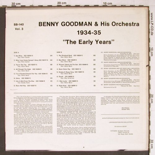 Goodman,Benny & his Orchestra: The Early Years, Vol.3, m-/vg+, Sunbeam (SB-140), US, 1974 Typ: LP Best.-Nr.: V611 Preis: 7,50 Euro