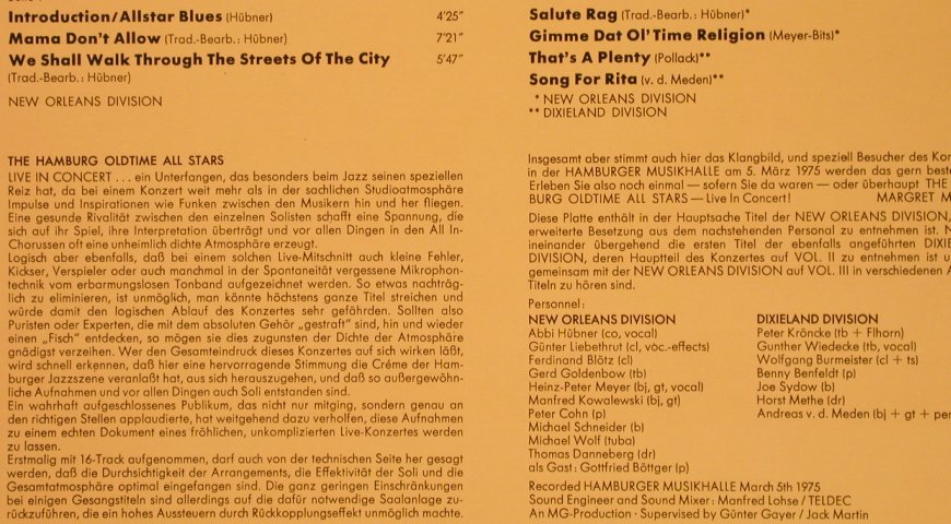 Hamburg Oldtime All Stars: In Concert,Vol.1, Telefunken(6.22299 AG), D, 1975 - LP - X4781 - 7,50 Euro