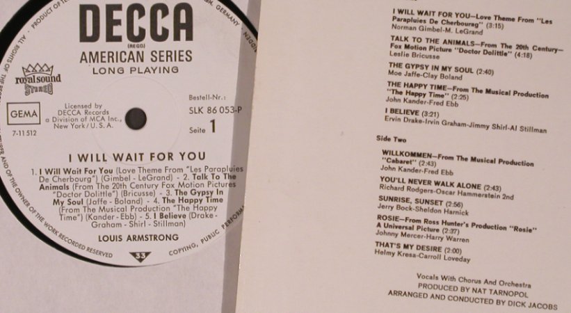 Armstrong,Louis: I Will Wait For You, Decca (SLK 86 053-P), D Typ: LP Best.-Nr.: X5512 Preis: 12,50 Euro