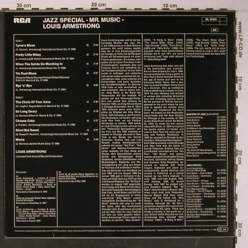 Armstrong,Louis: Mr.Music-Jazz Special, RCA,Musterplatte (NL 45333), D, 1983 Typ: LP Best.-Nr.: X6511 Preis: 12,50 Euro