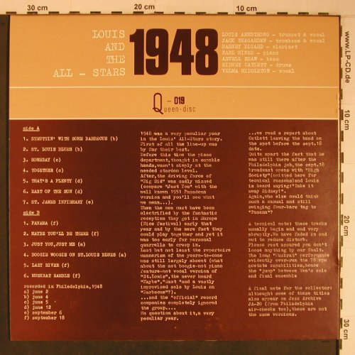 Armstrong,Louis: 1948, Philadelphia, Queen-Disc (Q-019), I Typ: LP Best.-Nr.: X6772 Preis: 7,50 Euro