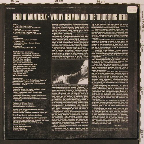 Herman,Woody: Herd at Montreux, stoc stol, Fantasy (F-9470), US, 1974 Typ: LP Best.-Nr.: X7031 Preis: 14,00 Euro