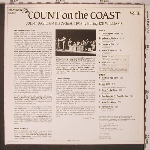 Basie,Count and his Orchestra: Count on the Coast Vol.3,J.Williams, Phontastic (PHONT 7575), S, 1986 Typ: LP Best.-Nr.: X7464 Preis: 6,00 Euro