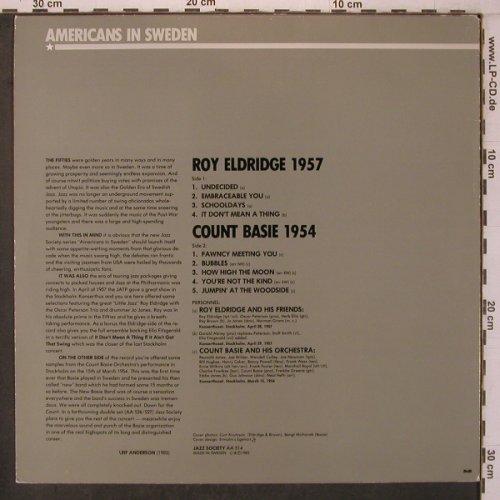 Eldridge,Roy / Count Basie: Americans in Sweden,1957 / 1954, Jazz Society (AA 514), S, 1983 Typ: LP Best.-Nr.: X7577 Preis: 7,50 Euro
