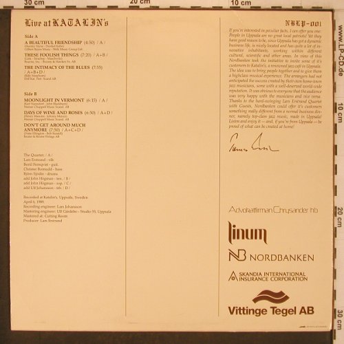 Erstrand,Lars - Quartet: Live at Katalin's, NB Nordbanken(NBLP-001), S, 1989 - LP - X7642 - 27,50 Euro
