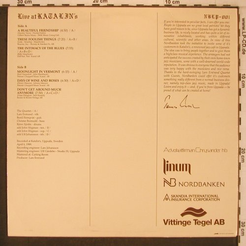 Erstrand,Lars - Quartet: Live at Katalin's, NB Nordbanken (NBLP-001), S, 1989 Typ: LP Best.-Nr.: X7642 Preis: 27,50 Euro