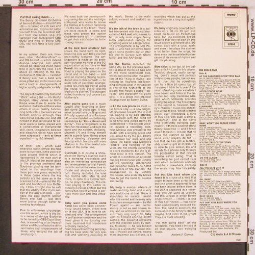 Goodman,Benny & His Orch.: Put that swing back ..., Mono, CBS (52964), S Typ: LP Best.-Nr.: X8030 Preis: 7,50 Euro