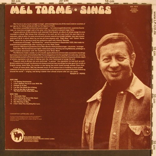 Torme,Mel: sings, vg+/vg+, Bulldog Records(BDL 1017), UK,  - LP - X8061 - 6,00 Euro