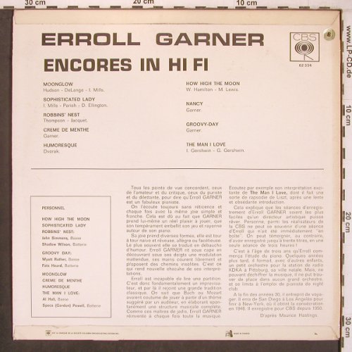 Garner,Erroll: Encores In Hi Fi, CBS (CBS 62 334), F Typ: LP Best.-Nr.: X8067 Preis: 7,50 Euro