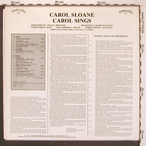 Sloane,Carol: Carol sings, vg+/vg+, Progressive(7047), US,  - LP - X8143 - 7,50 Euro