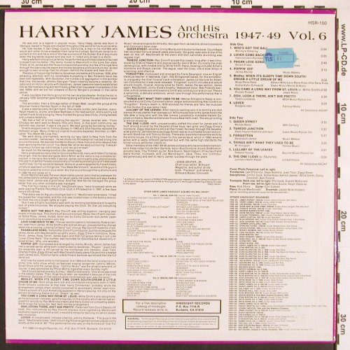 James,Harry & Orch.: 1947-1947 Vol.6, FS-New, Hindsight(HSR-150), US, 1980 - LP - X9273 - 14,00 Euro