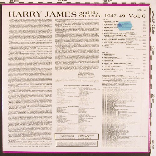 James,Harry & Orch.: 1947-1947 Vol.6, FS-New, Hindsight (HSR-150), US, 1980 Typ: LP Best.-Nr.: X9273 Preis: 12,50 Euro