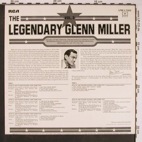 Miller,Glenn & His Orch.: The Legendary Vol.3, promo stol, RCA(LFM 1-7502), D, Mono, 1974 - LP - Y1014 - 7,50 Euro