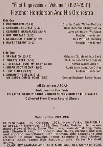 Henderson,Fletcher: First Impressions Vol.1 (1924-31), MCA (COPS 3450), D Typ: LP Best.-Nr.: Y1789 Preis: 6,00 Euro