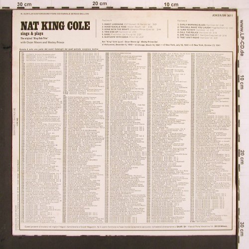 Cole,Nat King: sings & plays-Orig.K.C.Trio,1940/41, Joker (SM 3611), I, m-/vg+, 1974 Typ: LP Best.-Nr.: Y1986 Preis: 6,00 Euro