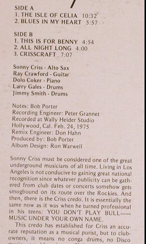 Criss,Sonny: Crisscraft,vg+/vg-,Cover seam split, Muse Records (5068), US, 1975 Typ: LP Best.-Nr.: Y3451 Preis: 7,50 Euro