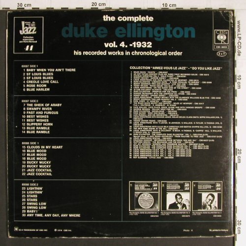 Ellington,Duke: The Complete Vol. 4, 1932, Foc, CBS (88035), NL, 1974 Typ: 2LP Best.-Nr.: Y3696 Preis: 9,00 Euro