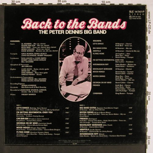 Dennis,Peter Big Band: Back To The Bands, Telefunken, Muster (SLE 14 747-P), D, 1974 Typ: LP Best.-Nr.: Y561 Preis: 7,50 Euro