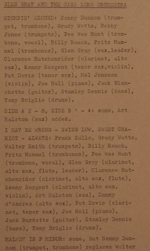 Gray,Glen & Casa Loma Orch.: 1934-1938, Foc, Lim.Ed., vg+/m-, Swingfan (1024), D Typ: LP Best.-Nr.: Y6478 Preis: 5,00 Euro