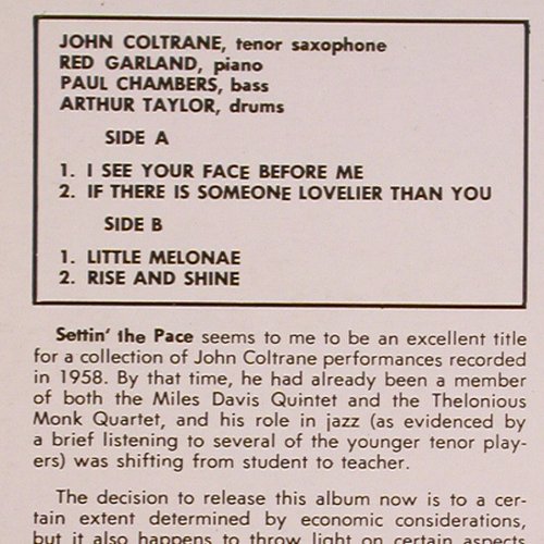 Coltrane,John: Settin' the Pace (1961), Prestige (OJC-078 PR 7213), D, 1983 Typ: LP Best.-Nr.: Y6 Preis: 17,50 Euro