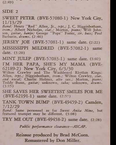 Morton,Jelly Roll: Hot Jazz,Pop Jazz, Hokum & Hilarity, RCA, Mono(LPV-524), US,m-/VG+,  - LP - Y7029 - 5,00 Euro