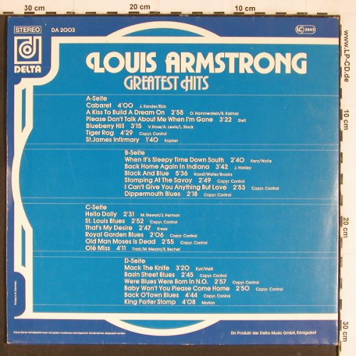 Armstrong,Louis: Greatest Hits Foc, Origin.Aufn.Live, Delta(green) (DA 2003), D Typ: 2LP Best.-Nr.: Y7256 Preis: 7,50 Euro