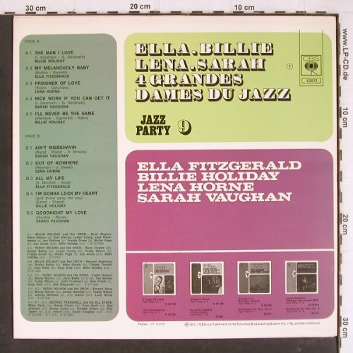 V.A.Ella,Billie,Lena,Sarah: 4 Grandes Dames du Jazz, CBS JazzParty 9(52 072), NL, 1972 - LP - Y8006 - 6,00 Euro