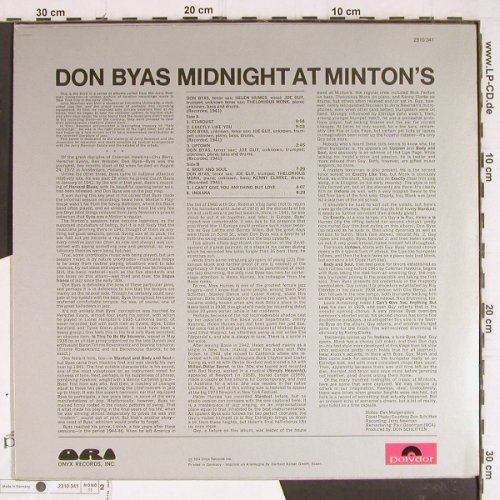 Byas,Don: Midnight At Minton's (1941), Promo, Polydor/ONYX (2310 341), D, 1974 Typ: LP Best.-Nr.: Y8092 Preis: 9,00 Euro