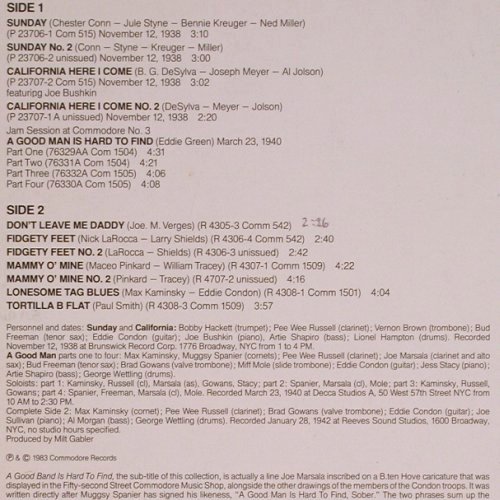 Condon,Eddie & his Orch.: A Good Band Is Hard To Find,38-42, Commodore (6.25526 AG), D,vg+/m-, 1983 Typ: LP Best.-Nr.: Y8094 Preis: 5,00 Euro