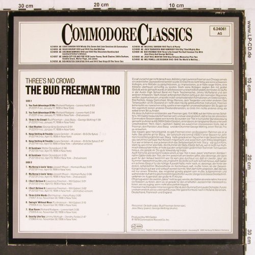 Freeman,Bud: Three's No Crowd, 1938, m-/vg+, Commodore (6.24061 AG), D, 1979 Typ: LP Best.-Nr.: Y8102 Preis: 6,00 Euro