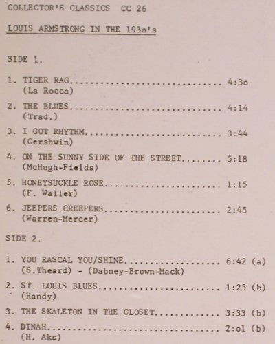 Armstrong,Louis: Louis in the 1930's, Collector's Classics (CC 26), DK Typ: LP Best.-Nr.: Y8219 Preis: 6,00 Euro