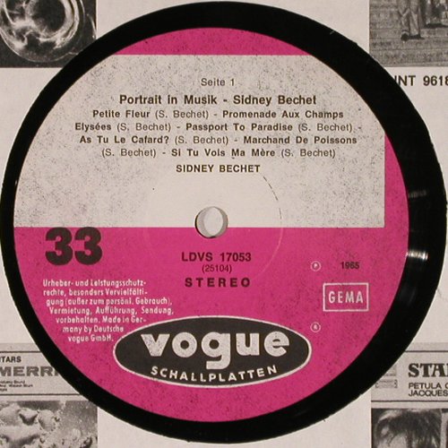 Bechet,Sidney: Portrait in Musik, Vogue (LDVS 17053), D, 1965 Typ: LP Best.-Nr.: Y8271 Preis: 7,50 Euro