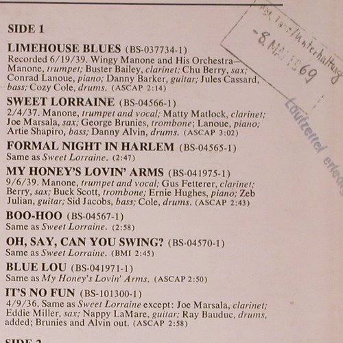 Manone,Wingy: Vol.1, Muster-Stol&Stol,Laufzettel, RCA Victor(LPV-563), US, Mono, 1969 - LP - Y8290 - 9,00 Euro