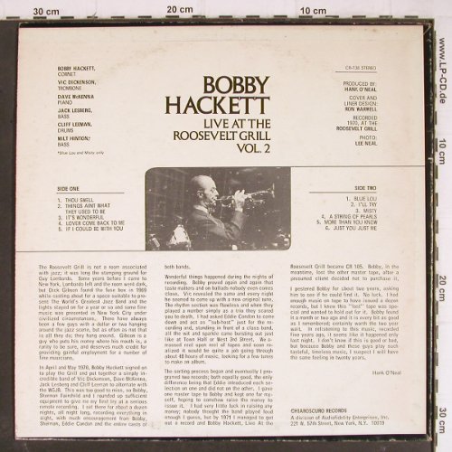 Hackett,Bobby: Live at the Roosevelt Grill Vol.2, Cia (CR-138), US, m /vg- Typ: LP Best.-Nr.: Y8343 Preis: 7,50 Euro