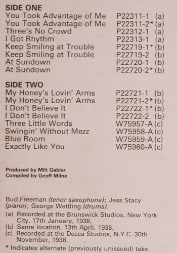 Freeman Trio,Bud: Same (1938), London (HMC 5032), UK, 1978 Typ: LP Best.-Nr.: Y8344 Preis: 7,50 Euro