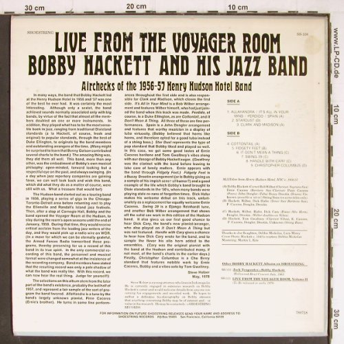 Hackett,Bobby  and his Jazzband: Live from the Voyager Room, Shoestring (SS-108), US Typ: LP Best.-Nr.: Y8355 Preis: 9,00 Euro
