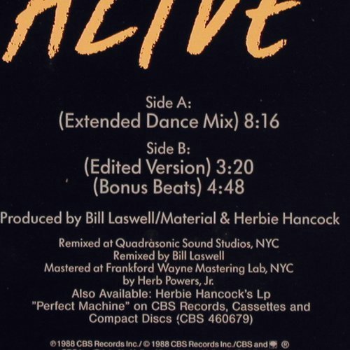 Hancock,Herbie: Vibe Alive, ext.danceMix/ Edited., CBS (651432 6), NL, 1988 Typ: 12" Best.-Nr.: Y8358 Preis: 4,00 Euro