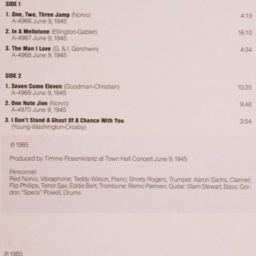 Norvo,Red  and his Orchestra: Town Hall Concert 1945, Commodore(6.26168 AG), D, 1985 - LP - Y8668 - 7,50 Euro