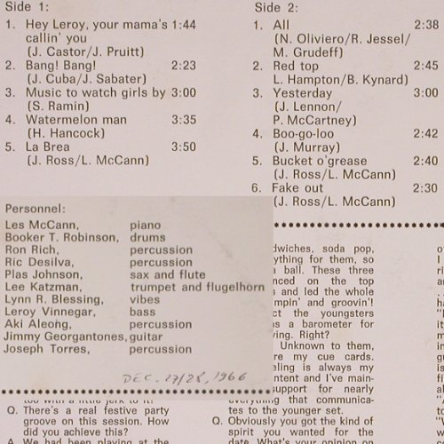 Mc Cann,Les: Bucket O' Grease, Sample-Stol, Stoc, Mercury(220 038 LMY), NL, 1967 - LP - Y8677 - 14,00 Euro