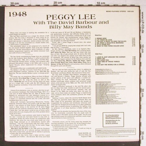 Lee,Peggy: The Uncollected,D.Babour,B.MayBand, Hindsight Records(HSR-220), US,vg+/m-, 1985 - LP - Y8685 - 7,50 Euro